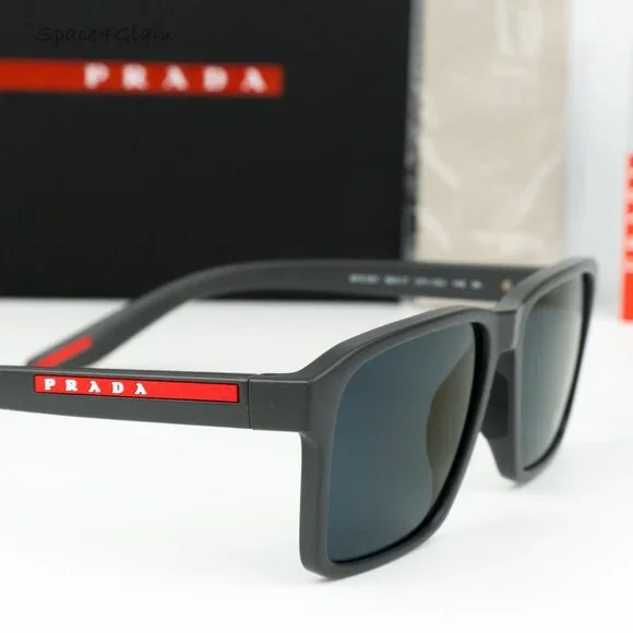 Prada Linea Rossa PS05YS UFK05U BRAND NEW Sunglasses Grey Rubber Blue Unisex Prada Linea Rossa PS 05YS Rectangular Sunglasses For Men main image 3
